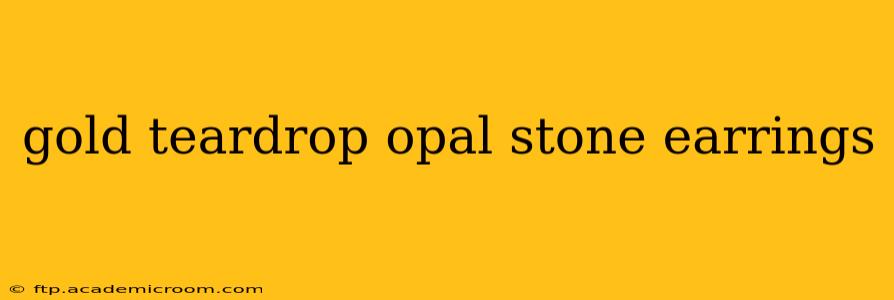 gold teardrop opal stone earrings