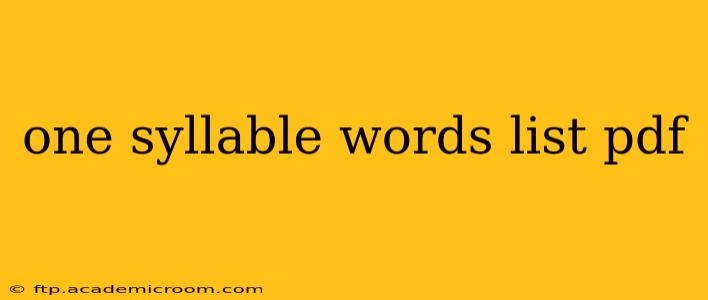 one syllable words list pdf