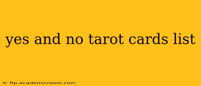 yes and no tarot cards list